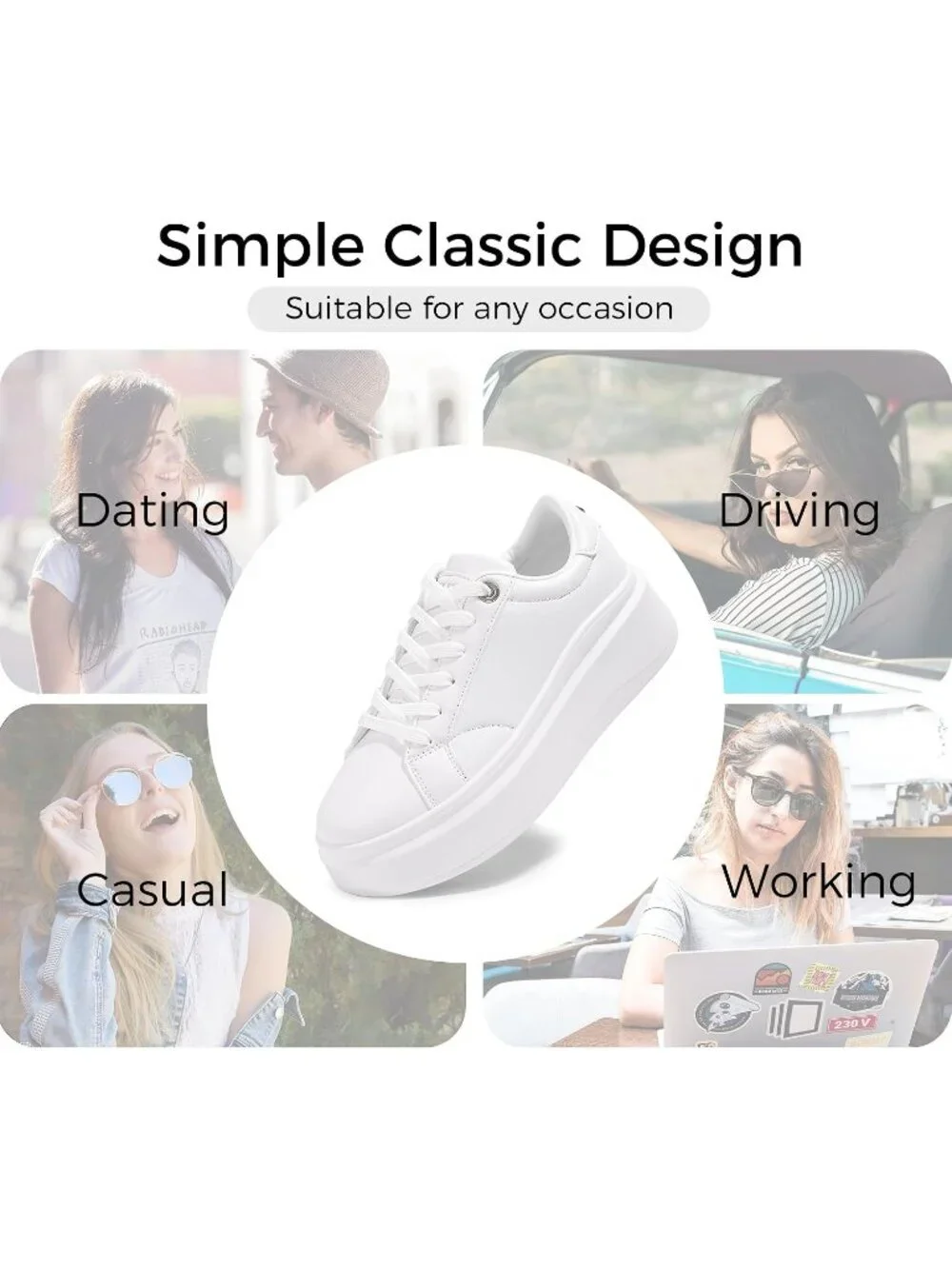 🆕Women's All White Platform Fashion Sneakers Classic Low Top Thick Sole Casual